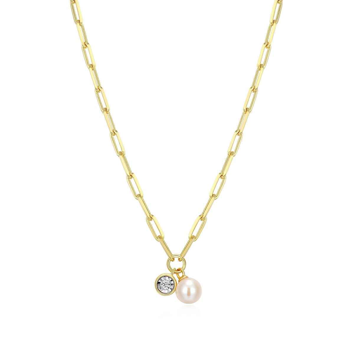 M by Monte Luna Genuine Pearl & 1/5 ct. tw. Lab-Grown Diamond June Birthstone Necklace in 14K Yellow Gold Plated Sterling Silver
