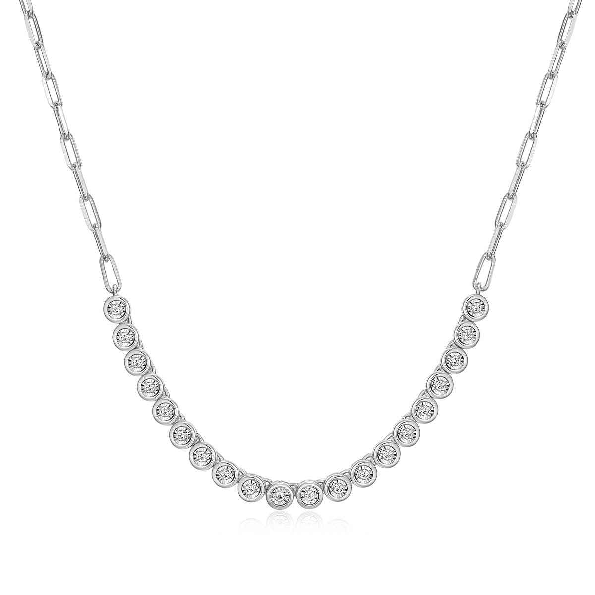 M by Monte Luna 1/5 ct. tw. Lab-Grown Diamond Paperclip Necklace in Rhodium Plated Sterling Silver