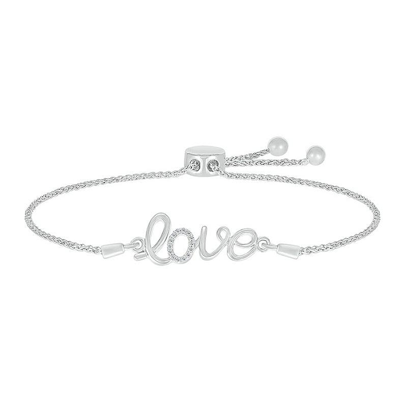 Diamond Accent Love Bolo Bracelet in Sterling Silver