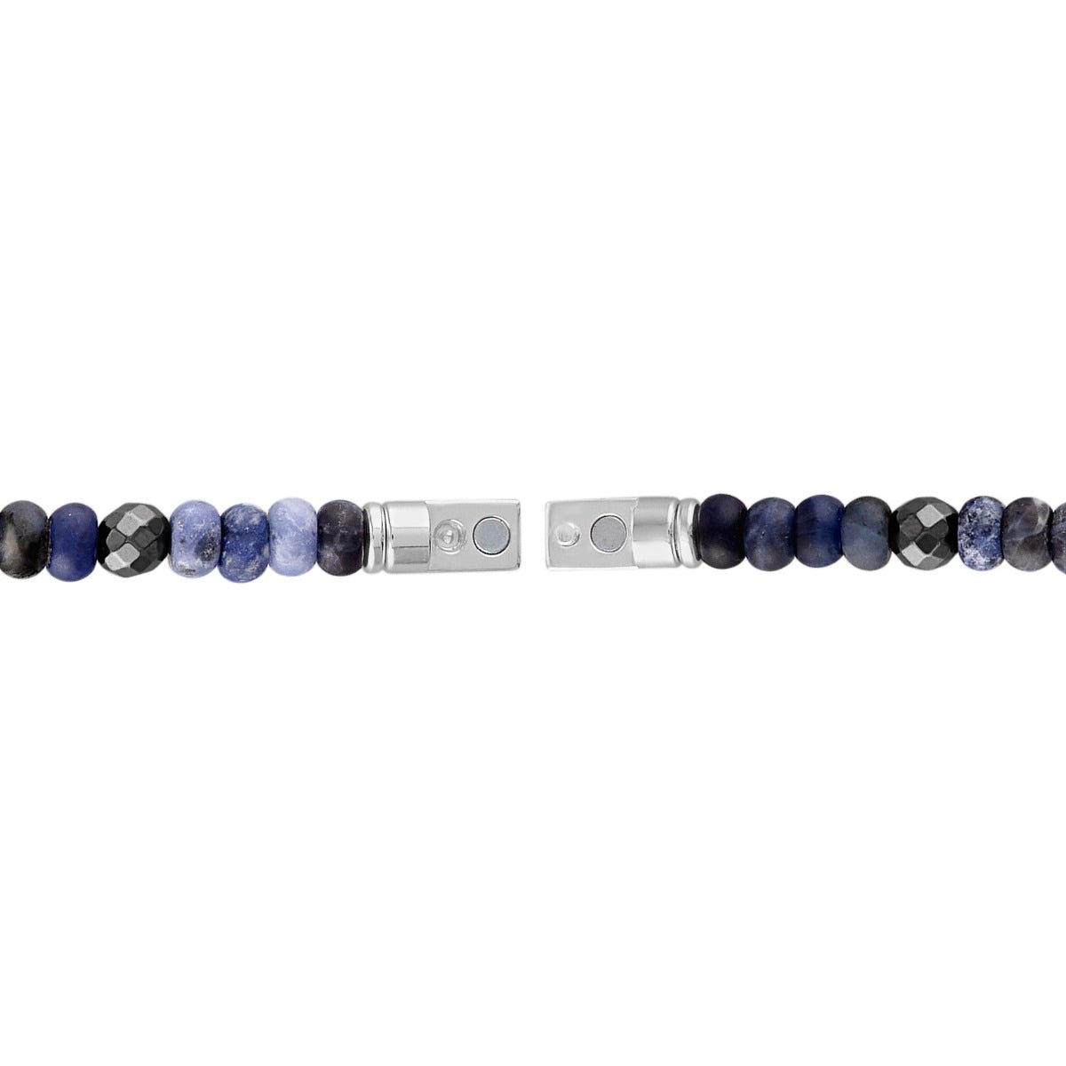 Bulova Men's Sodalite & Hematite Bead Bracelet in Rhodium Plated Sterling Silver front view