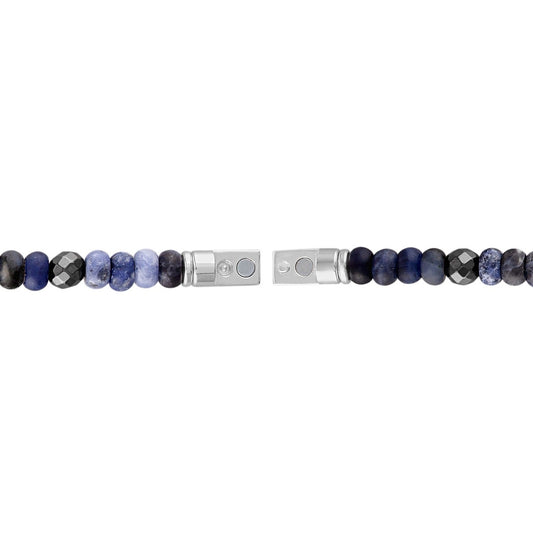 Bulova Men's Sodalite & Hematite Bead Bracelet in Rhodium Plated Sterling Silver front view