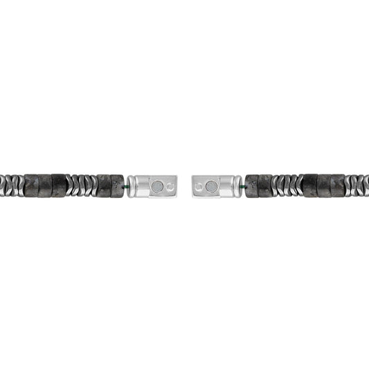 Bulova Men's Labradorite & Hematite Bead Bracelet in Rhodium Plated Sterling Silver front view