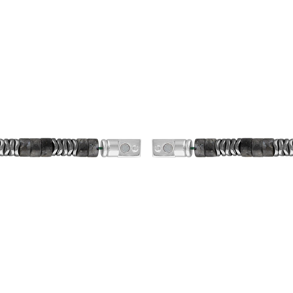 Bulova Men's Labradorite & Hematite Bead Bracelet in Rhodium Plated Sterling Silver front view