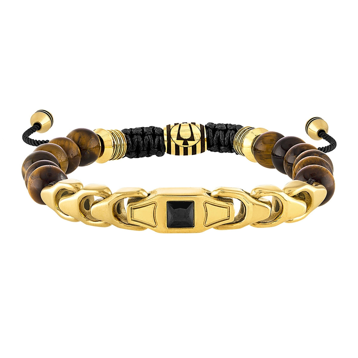 Bulova Men's Tiger's Eye & Black Spinel Adjustable Bracelet in Gold-Tone Ion Plated Stainless Steel