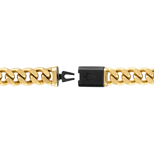 Bulova Men's 10mm 24-inch Link Necklace in Gold-Tone Ion Plated Stainless Steel close-up detail