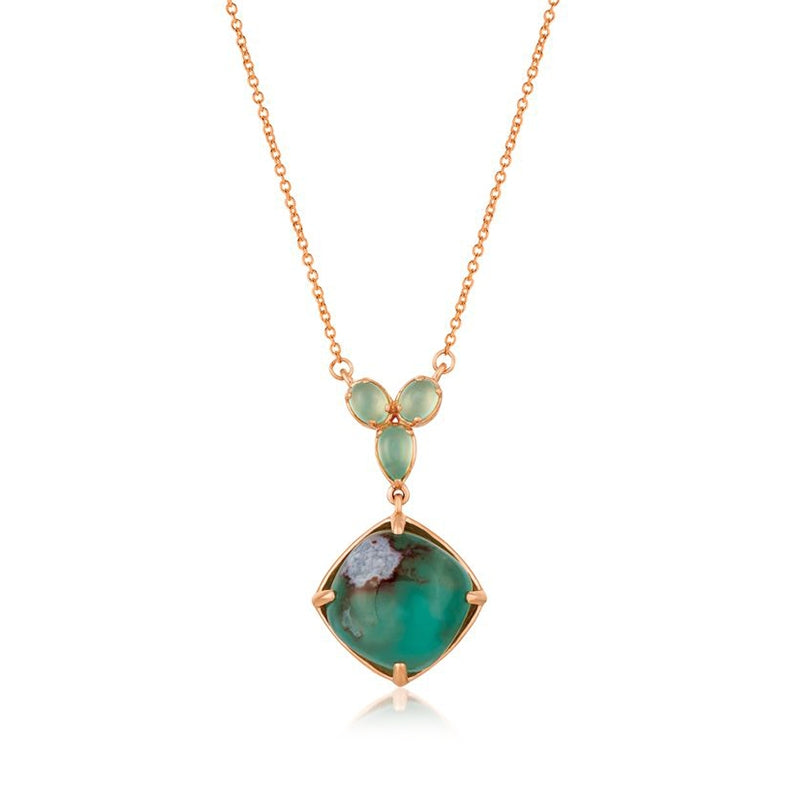 Le Vian Cushion Peacock Aquaprase Drop Necklace in 14K Strawberry Gold