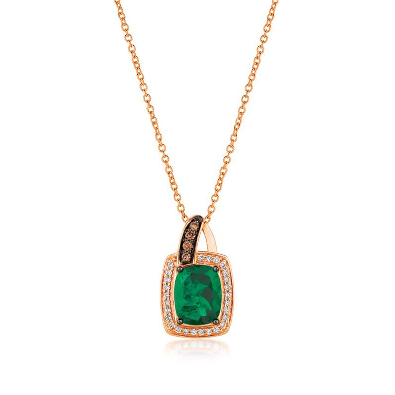 Le Vian Chocolatier Cushion Costa Smeralda Emerald & 1/5 ct. tw. Vanilla & Chocolate Diamond Halo Pendant in 14K Strawberry
