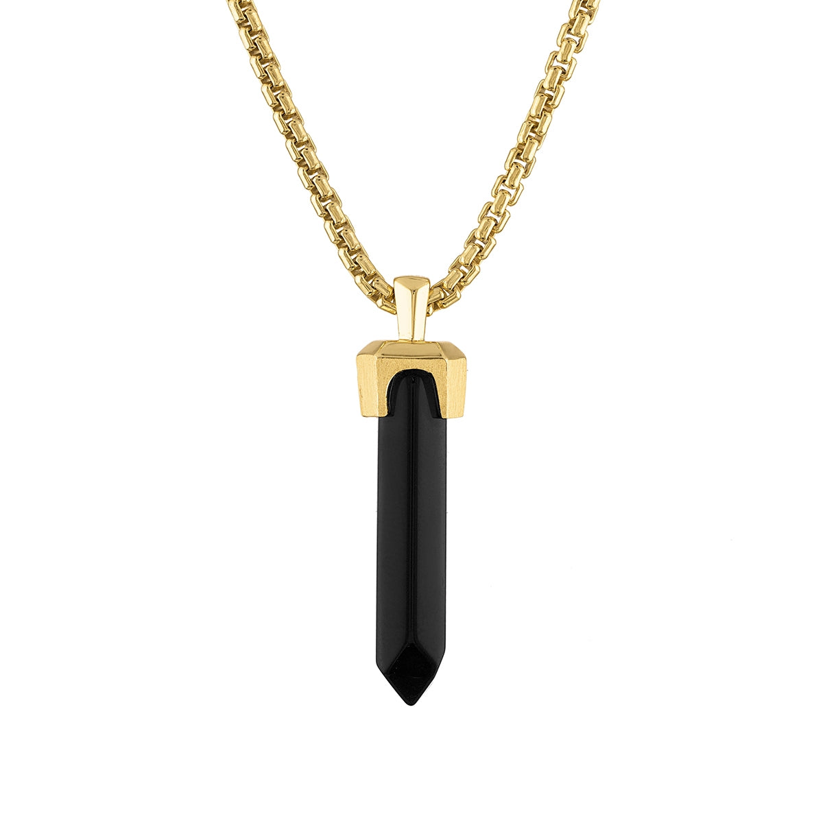 Bulova Men's Obelisk Onyx Pendant in 14K Yellow Gold Plated Sterling Silver