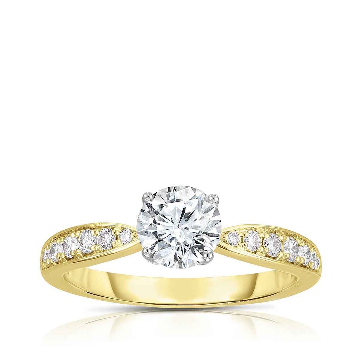 Brilliantly Yours 1 ct. tw. Round Brilliant Diamond Engagement ring with Tapered Diamond Band in 14K Yellow Gold