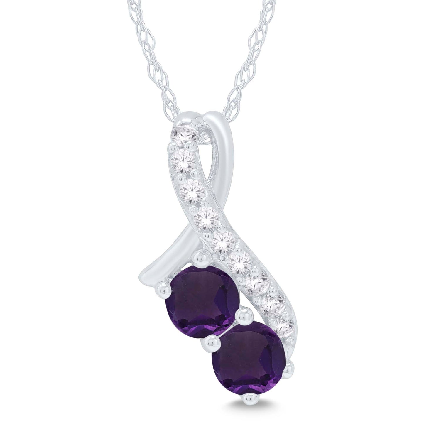 Amethyst and 1/8 ct. tw. Diamond Fashion Two-Stone Pendant in 10K White Gold
