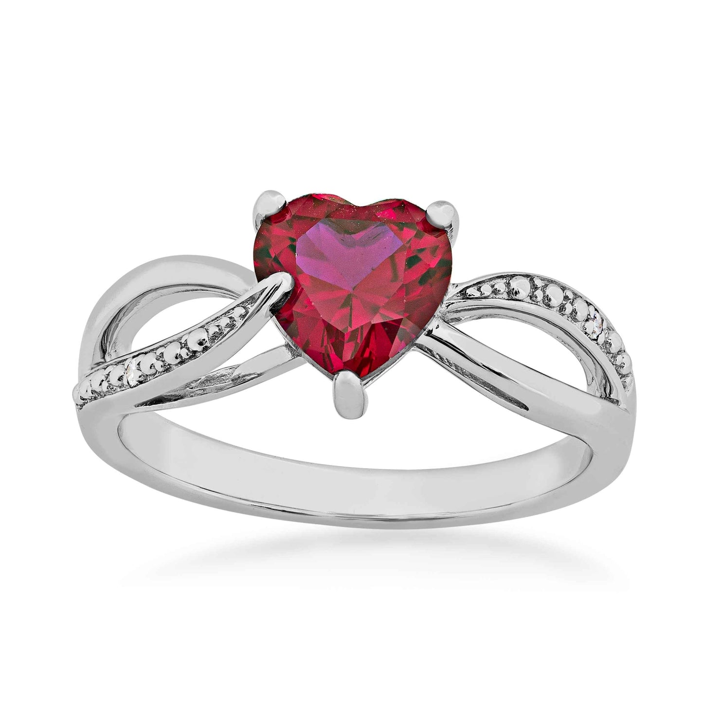 Created Heart Shaped Ruby & Diamond Ring in Sterling Silver (2)
