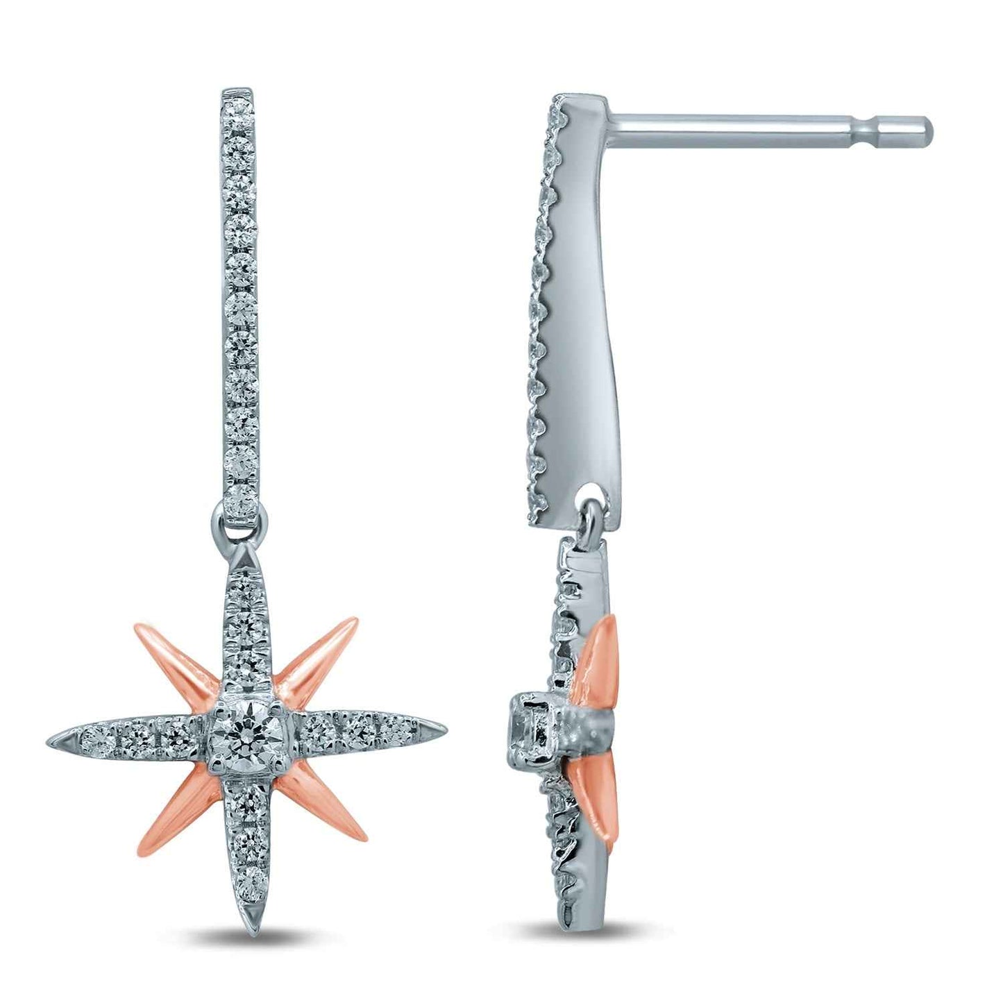Radiant Universe 3/8 ct. tw. Diamond Fashion Dangle Star Earrings in 10K White and Pink Gold