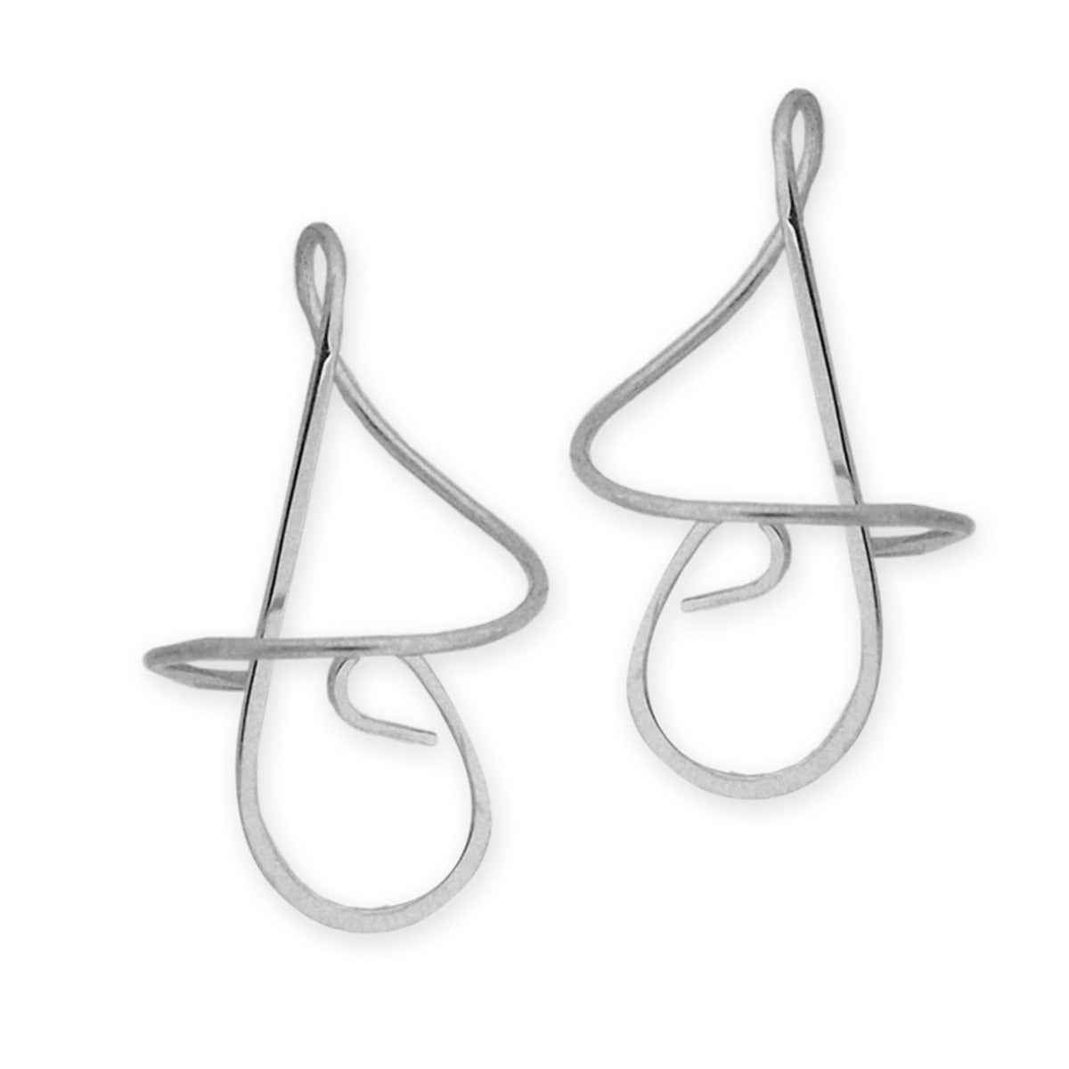 Open Curve and Loop Spiral Earrings in Rhodium-Plated Sterling Silver