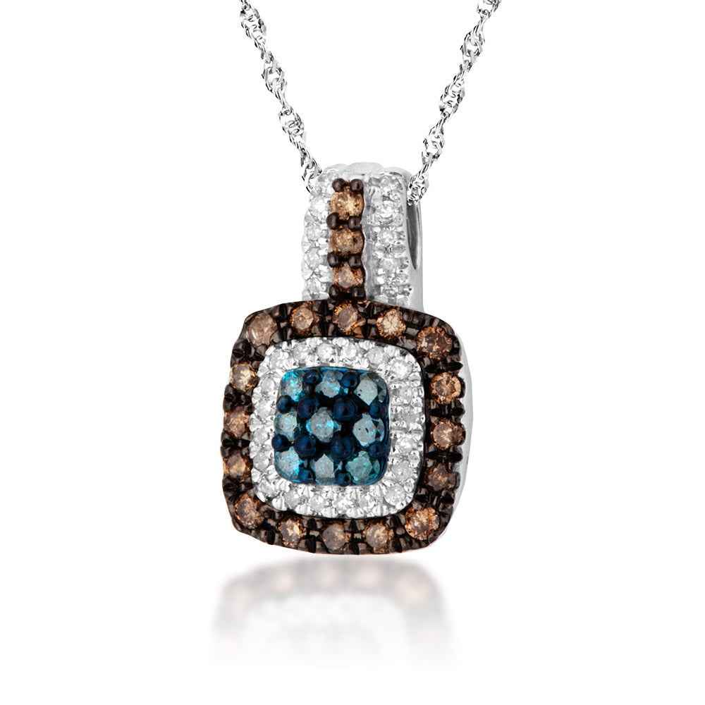 Treated Blue Mocha and Diamond Pendant in White Gold