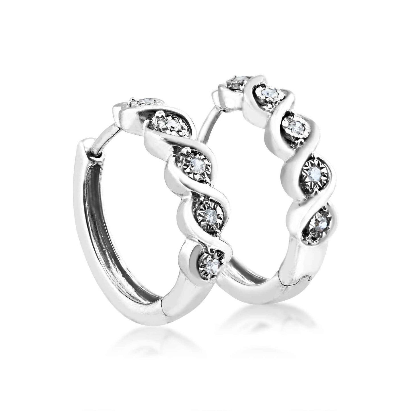 1/10 ct. tw. Diamond Fashion Hoop Halo Earrings with Twist Design in Sterling Silver