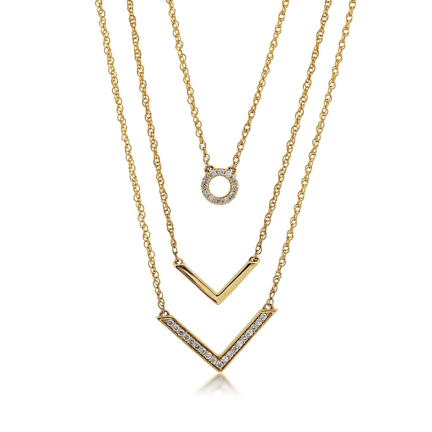 3 Piece Layered Diamond Necklace in 10 Kt. Yellow Gold