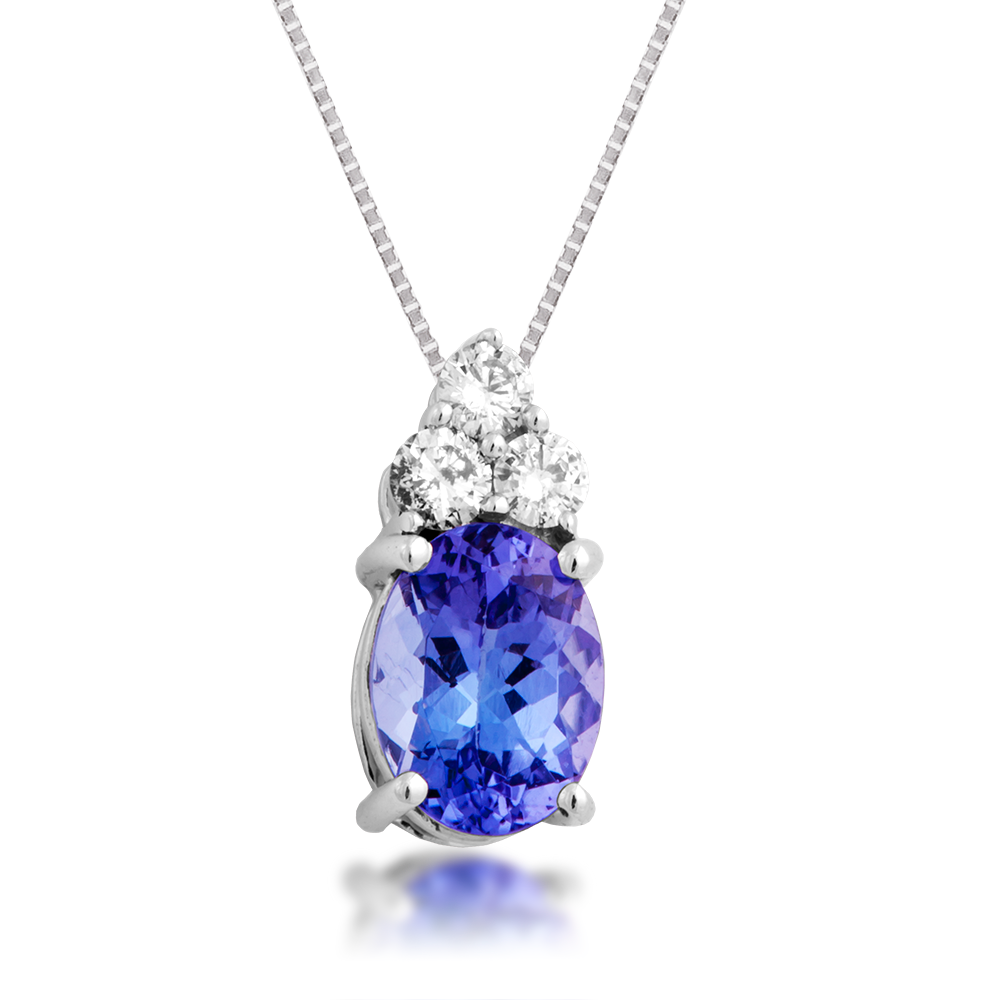 Oval Tanzanite and Diamond Pendant in 14K White Gold