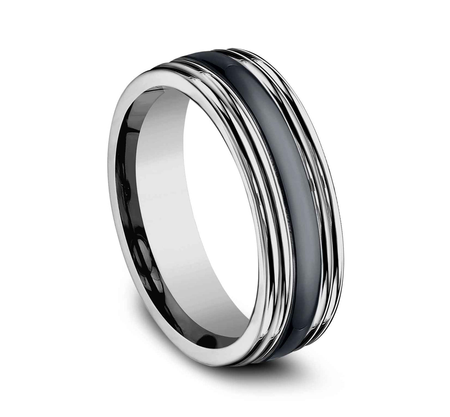 BENCHMARK Men's 7.0MM Tungsten Carbide Wedding Band with Black Ceramic Inlay front view