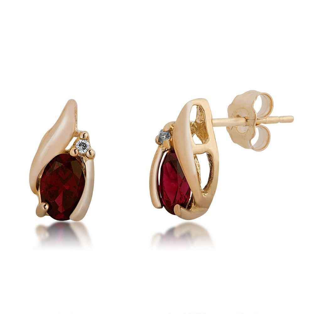 Oval Garnet and Diamond Earrings In 10K Yellow Gold