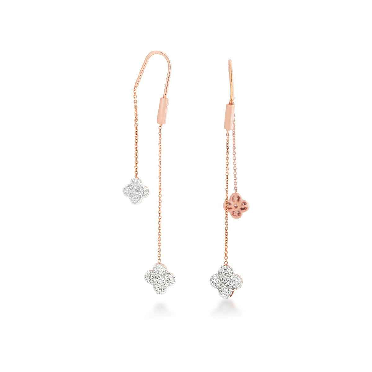 1/2 ct. tw. Diamond Clover Threader Earrings in 10K Pink Gold