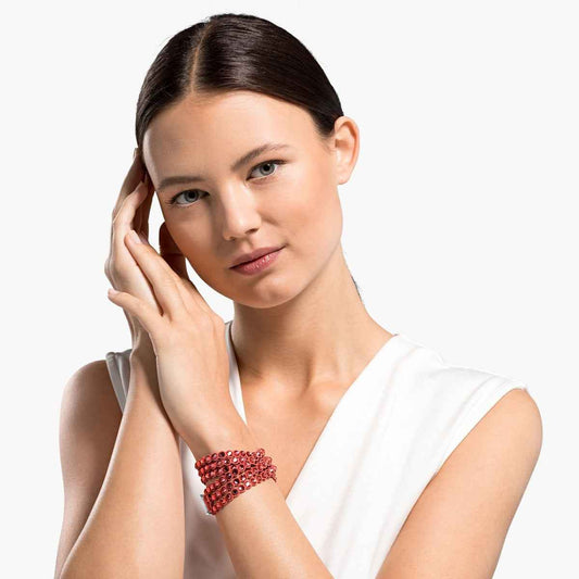 Swarovski Power Slake Bracelet in Padparascha Red Alcantara Fabric front view