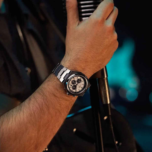Citizen Men's Zenshin Chrono Eco-Drive Stainless Steel Watch with Silver Dial close-up detail