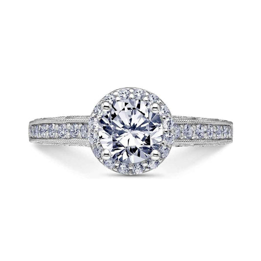 Scott Kay Heavens Gates 1/2 ct. tw. Diamond Halo Semi-Mount Engagement Ring with Undercarriage Milgrain Border front view