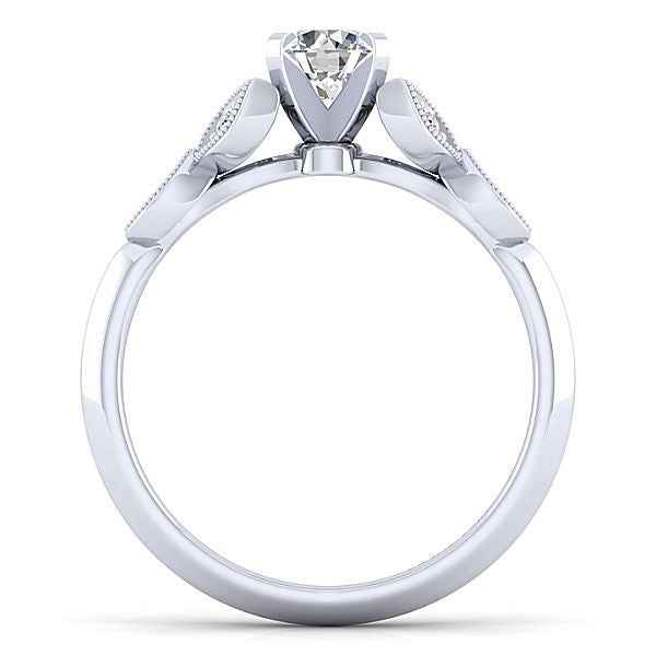 Gabriel & Co. .08 ct. Diamond Semi-Mount Vintage Engagement Ring with Milgrain Detailing in 14K White Gold close-up detail