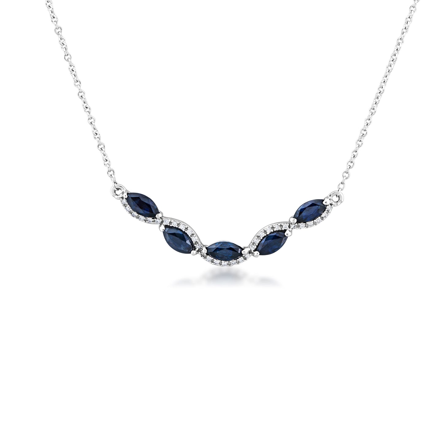 Blue Sapphire and .06 ct. tw. Diamond Fashion Necklace in 10K White Gold