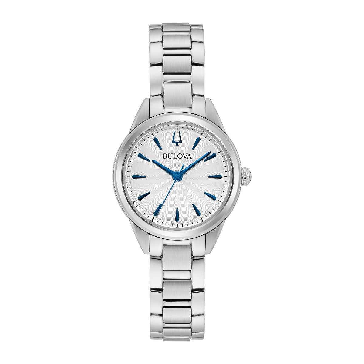 Bulova Ladies' Sutton Stainless Steel Watch with Silver White Dial and Blue Hands and Markers