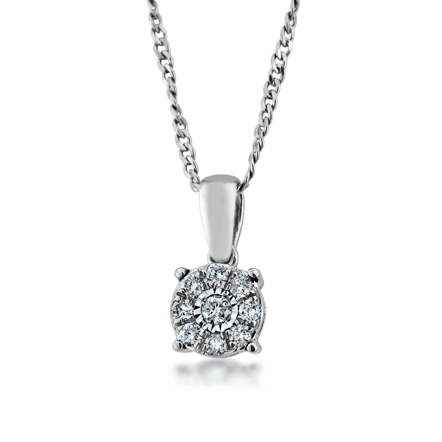 Fairytale Diamonds 1/10 ct. tw. Round Halo Starbright Pendant in 10K White Gold