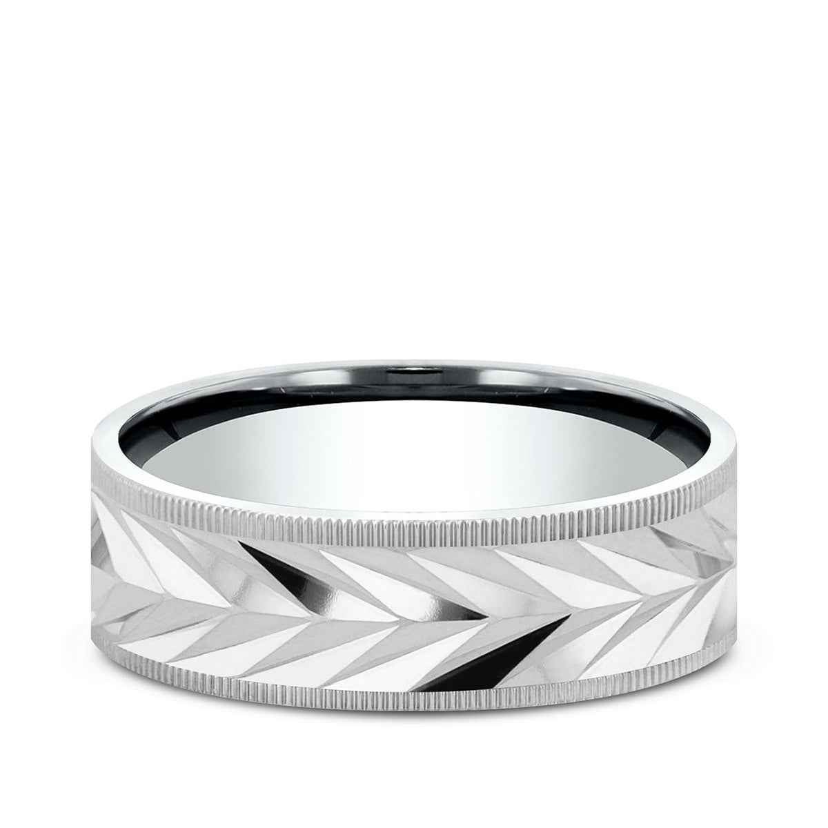 Benchmark Men's 7mm Milgrain Edge Carved Wedding Ring in 14K White Gold