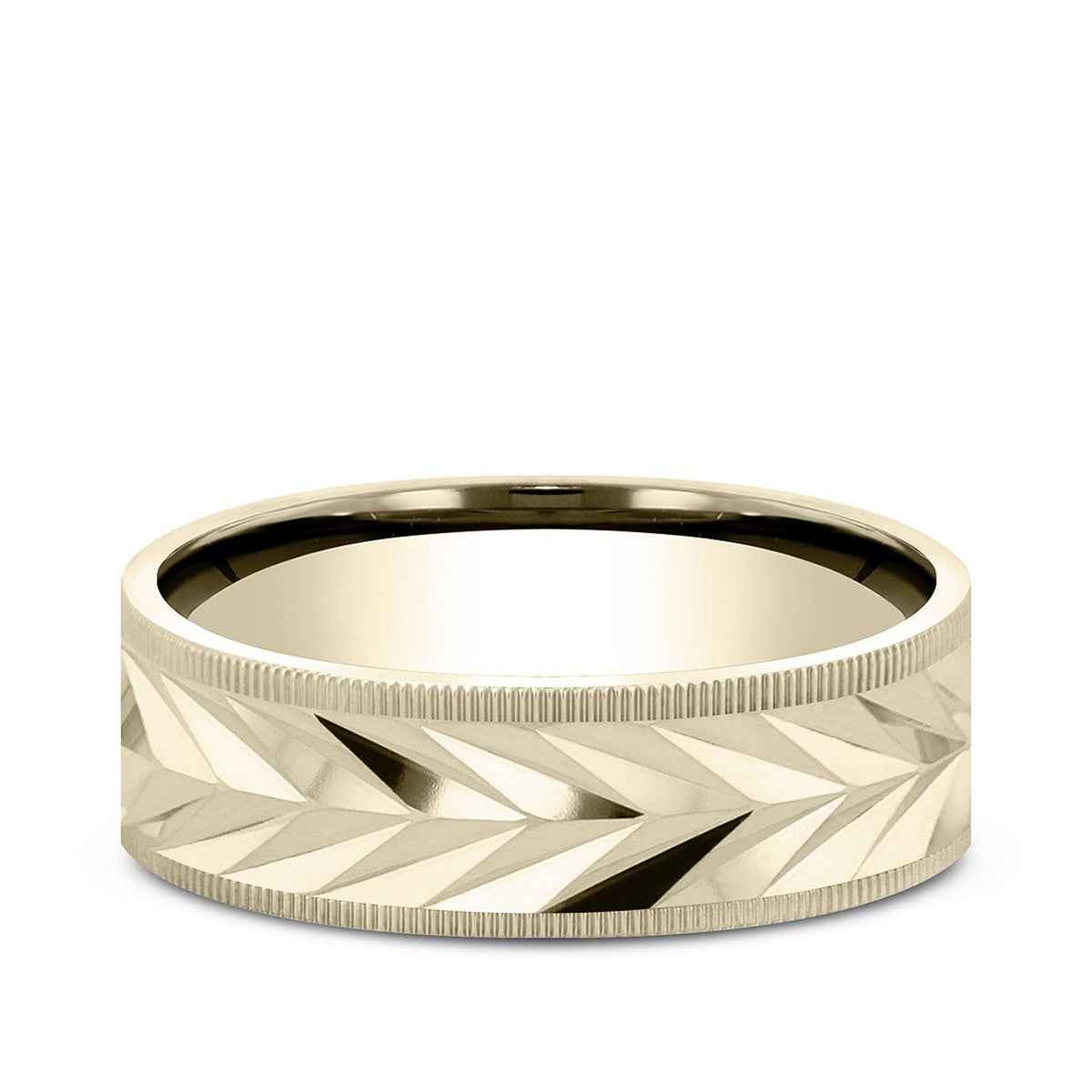 Benchmark Men's 7mm Milgrain Edge Carved Wedding Ring in 14K Yellow Gold
