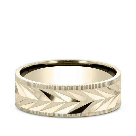 Benchmark Men's 7mm Milgrain Edge Carved Wedding Ring in 14K Yellow Gold