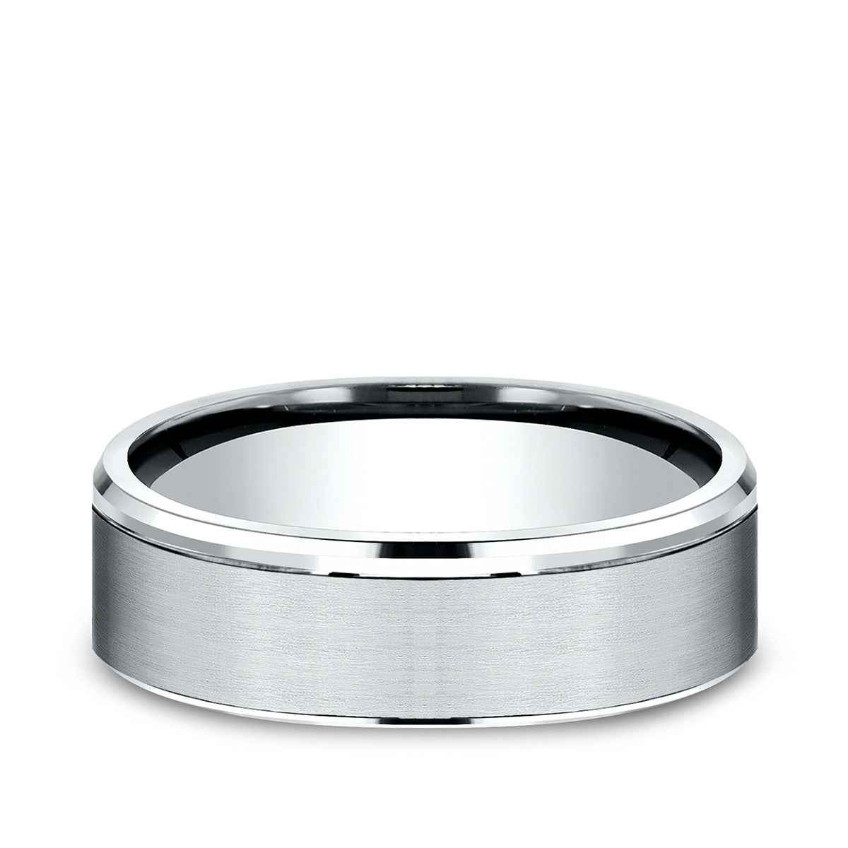 Benchmark Men's 6.5mm Drop Edge Satin Finish Wedding Ring in 14K White Gold