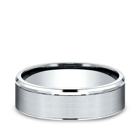 Benchmark Men's 6.5mm Drop Edge Satin Finish Wedding Ring in 14K White Gold
