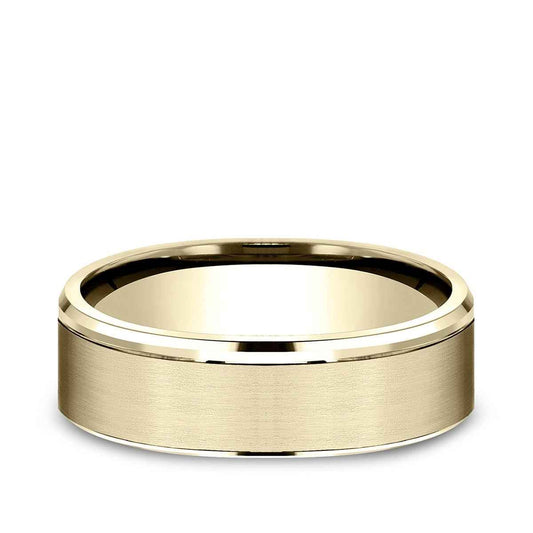 Benchmark Men's 6.5mm Drop Edge Satin Finish Wedding Ring in 14K Yellow Gold