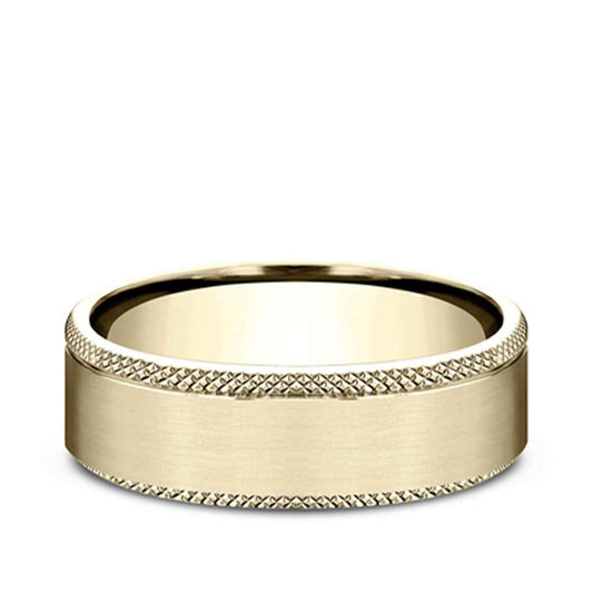 Benchmark Men's 6.5mm Knurl Edge Satin Finish Wedding Ring in 10K Yellow Gold