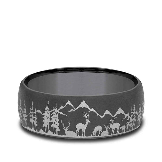 Benchmark Men's 8mm Mountain Desing Wedding Ring in Dark Tantalum