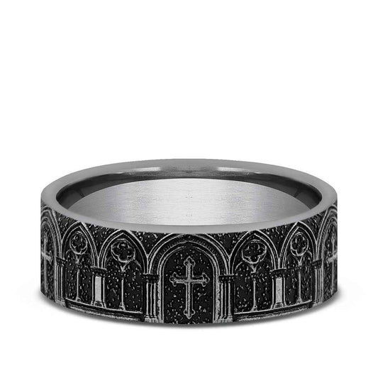 Benchmark Men's 7mm Cathedral Design Wedding Ring in Tungsten