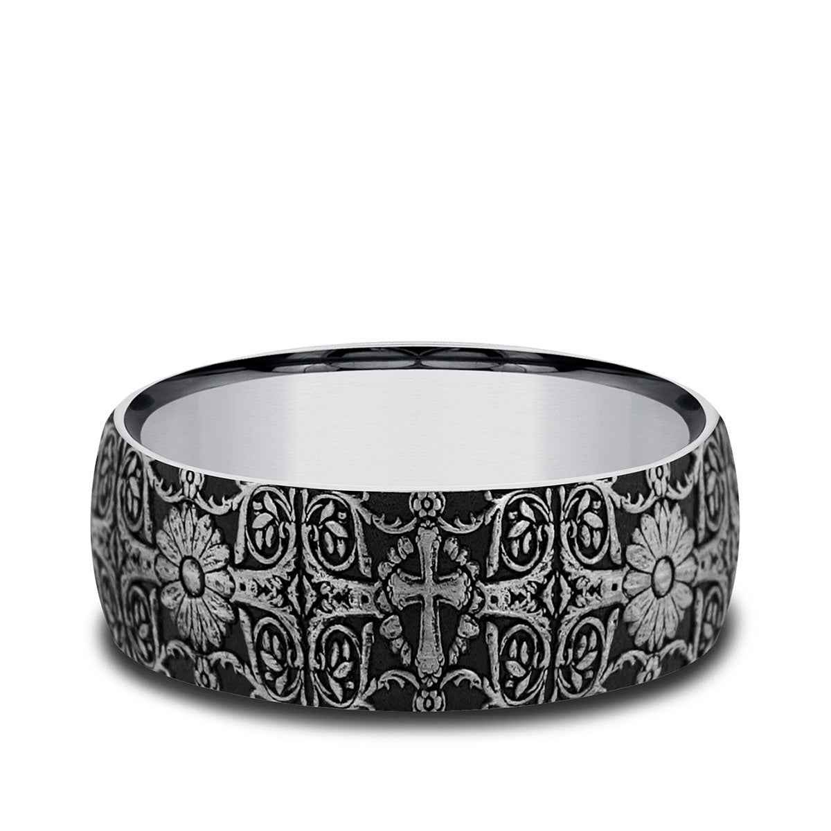 Benchmark Men's 8mm Cross Tile Design Wedding Ring in Tungsten