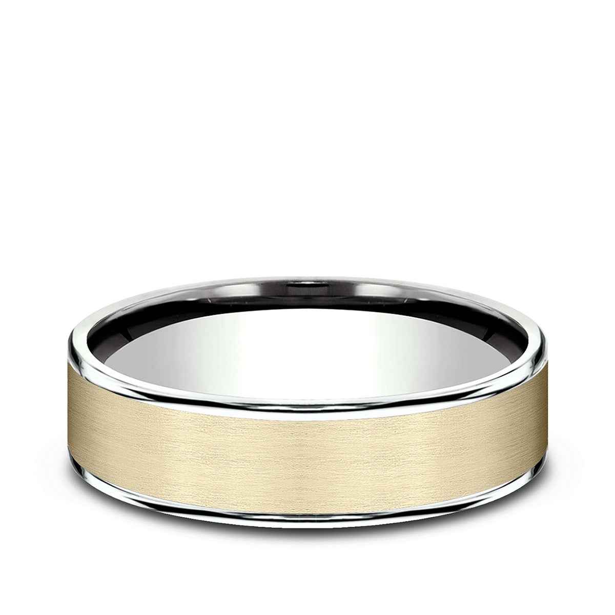 Benchmark Men's 6.5mm Polished Edge Satin Finish Wedding Ring in 14K Yellow & White Gold