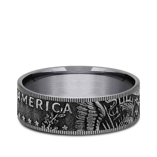 Benchmark Men's 7.5mm Milgrain Edge American Coin Wedding Ring in Grey Tantalum