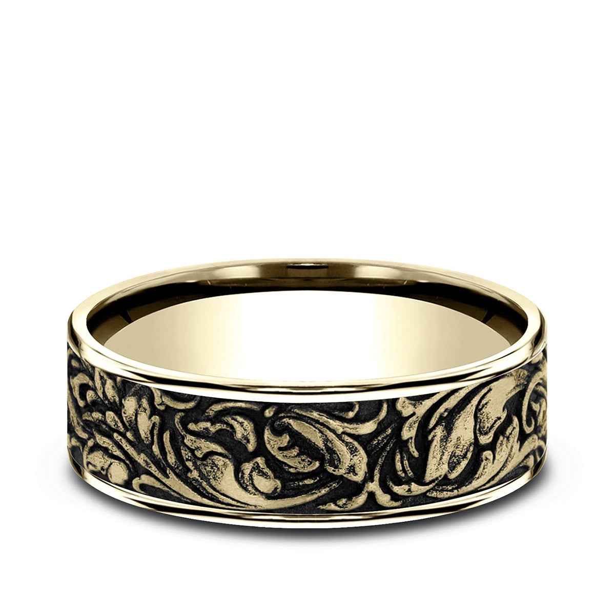 Benchmark Men's 7mm Polished Edge Vine Wedding Ring in 14K Yellow Gold