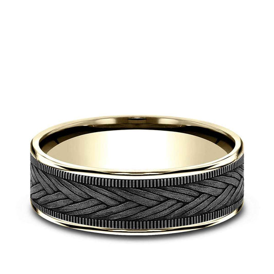 Benchmark Men's 7.5mm Wheat Weave Wedding Ring in 14K Yellow Gold & Grey Tantalum