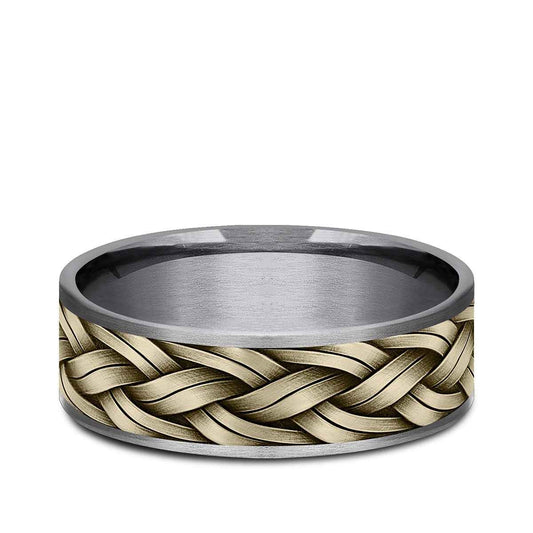 Benchmark Men's 7.5mm Braided Rope Wedding Ring in Grey Tantalum & 14K Yellow Gold