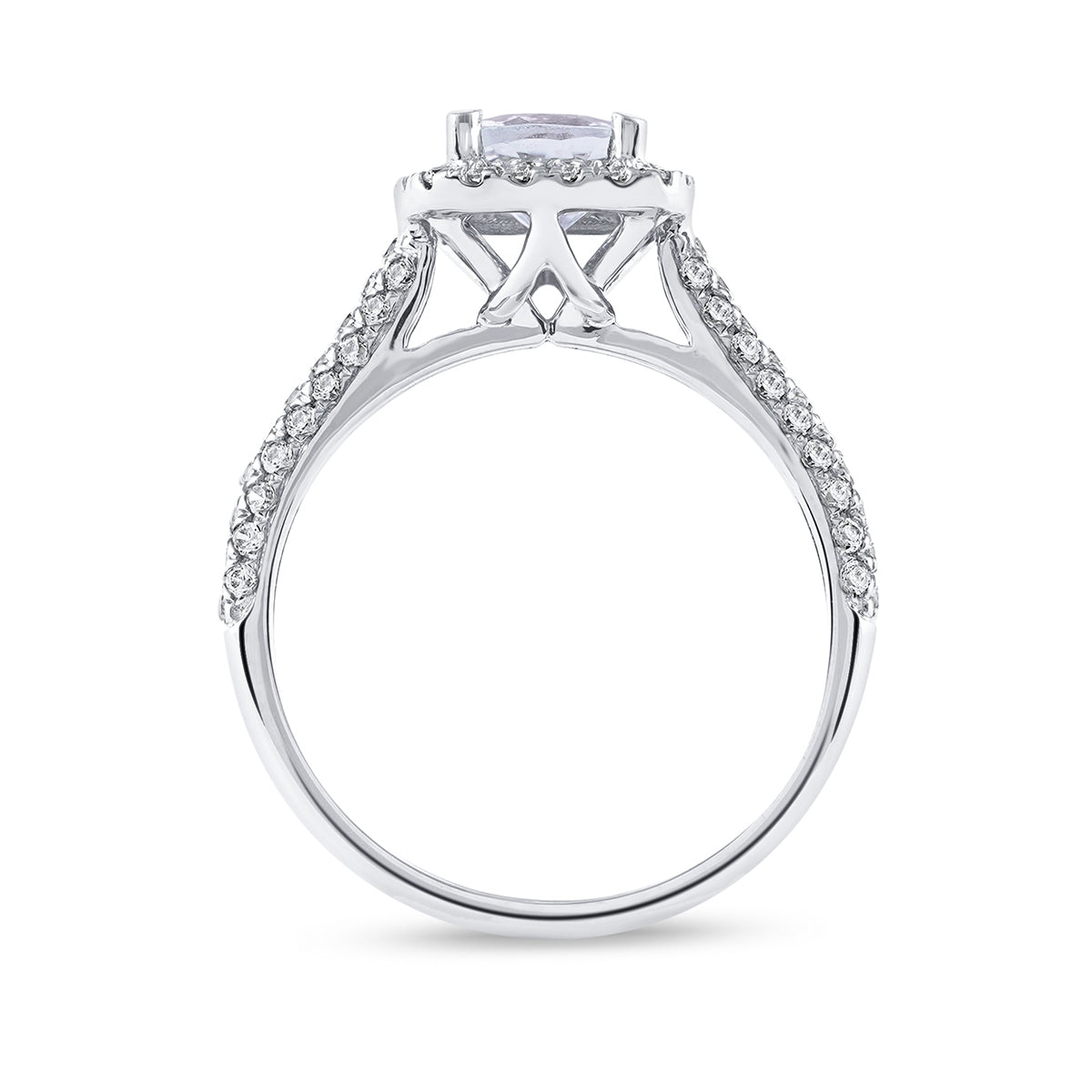 Cushion Aquamarine & 1/2 ct. tw. Diamond Halo Engagement Ring in 14K White Gold close-up detail