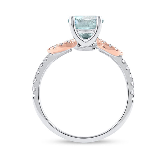 Aquamarine & 1/4 ct. tw. Diamond Engagement Ring in 14K White & Pink Gold close-up detail