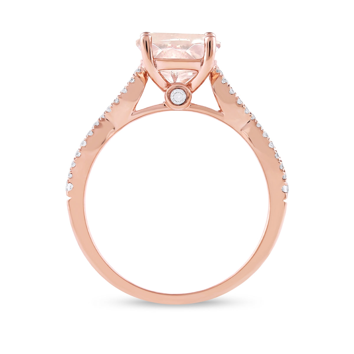 Morganite & 1/3 ct. tw. Diamond Twist Engagement Ring in 14K Pink Gold close-up detail