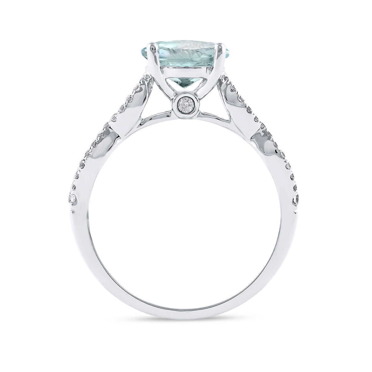 Aquamarine & 1/3 ct. tw. Diamond Twist Engagement Ring in 14K White Gold close-up detail